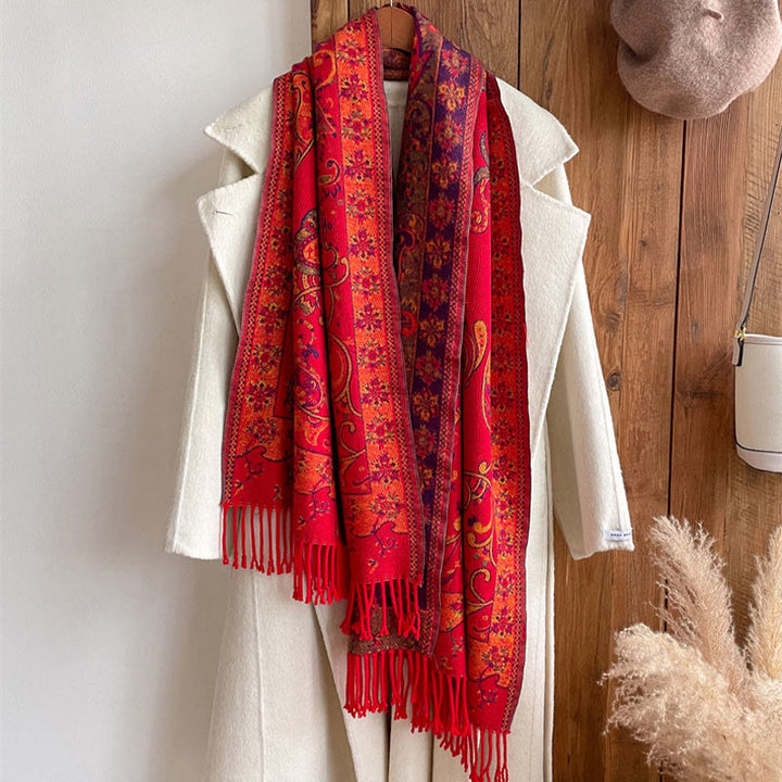 Chal de borlas con flores de anacardo tibetanas y Buddha Stones para otoño e invierno, bufanda de viaje acogedora