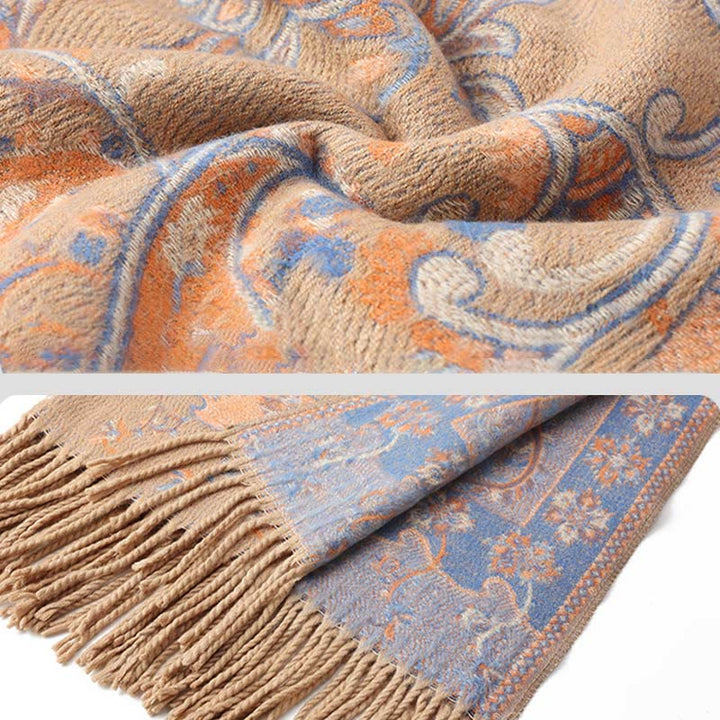 Chal de borlas con flores de anacardo tibetanas y Buddha Stones para otoño e invierno, bufanda de viaje acogedora