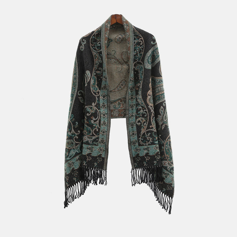 Chal de borlas con flores de anacardo tibetanas y Buddha Stones para otoño e invierno, bufanda de viaje acogedora
