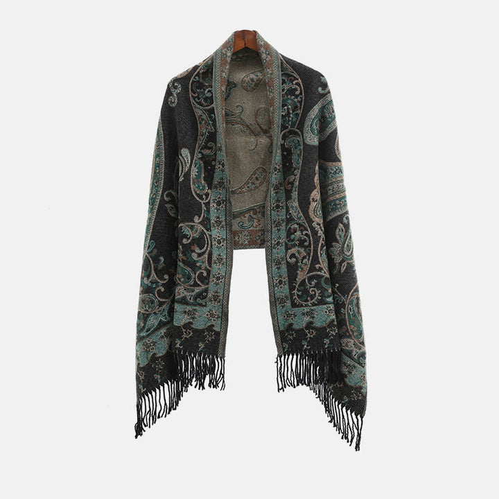 Chal de borlas con flores de anacardo tibetanas y Buddha Stones para otoño e invierno, bufanda de viaje acogedora
