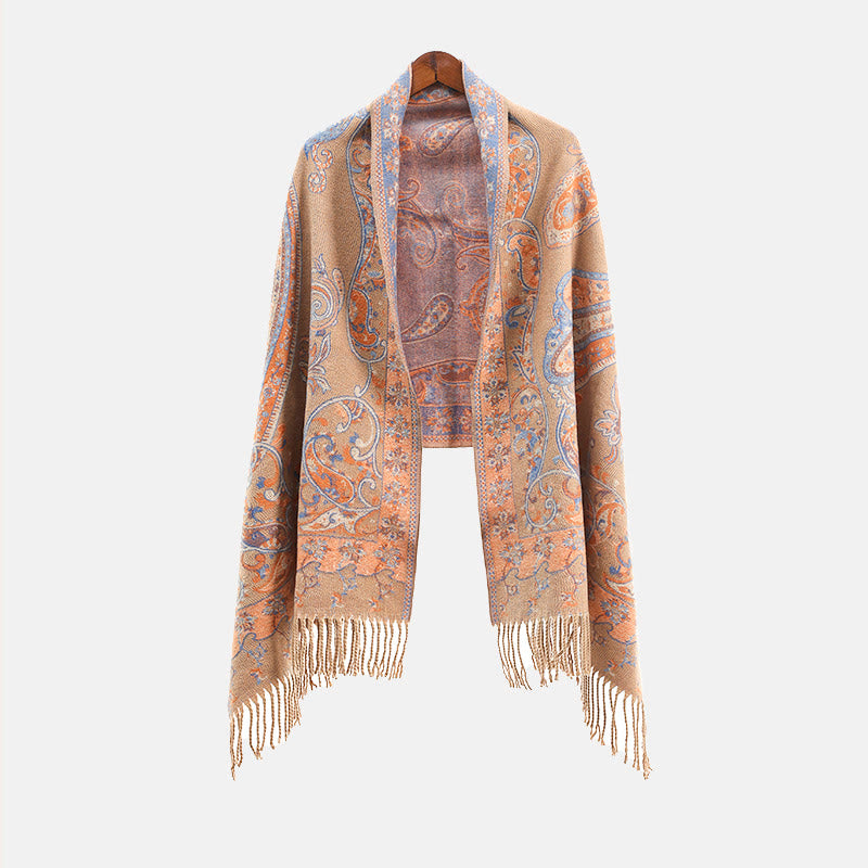 Chal de borlas con flores de anacardo tibetanas y Buddha Stones para otoño e invierno, bufanda de viaje acogedora