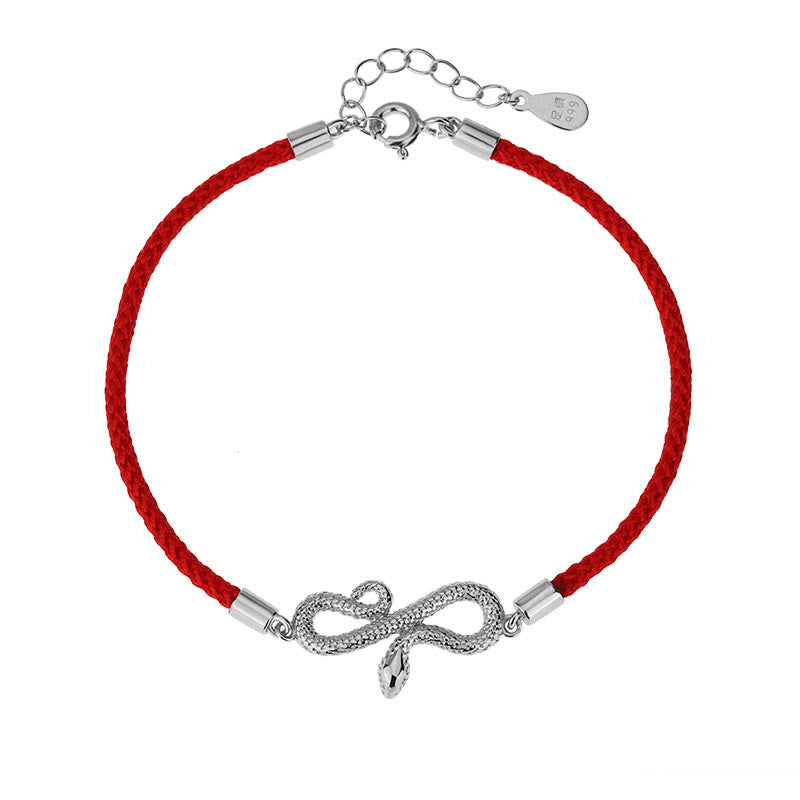 Pulsera trenzada de protección con hilo rojo del año de la serpiente en plata de ley 999 con Buddha Stones