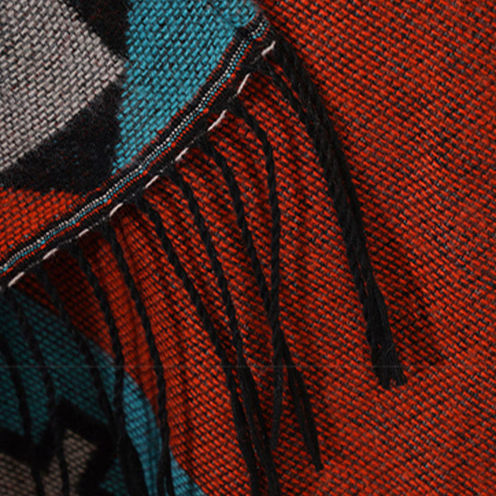 Chal con borlas y diseño geométrico de rombos tibetanos de color naranja y Buddha Stones para otoño e invierno
