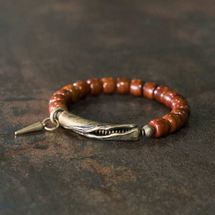 Pulsera de fuerza con colgante de cono de cobre y cuentas de hueso de Buddha Stones