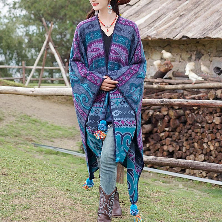 Chal cálido y suave con diseño de flores y rayas horizontales geométricas tibetanas con Buddha Stones para otoño e invierno - image 7