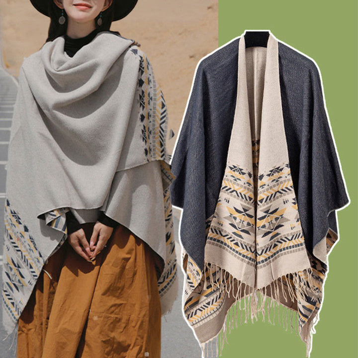 Chal con borlas y diseño geométrico de rombos tibetanos con Buddha Stones para otoño e invierno, cálido y acogedor