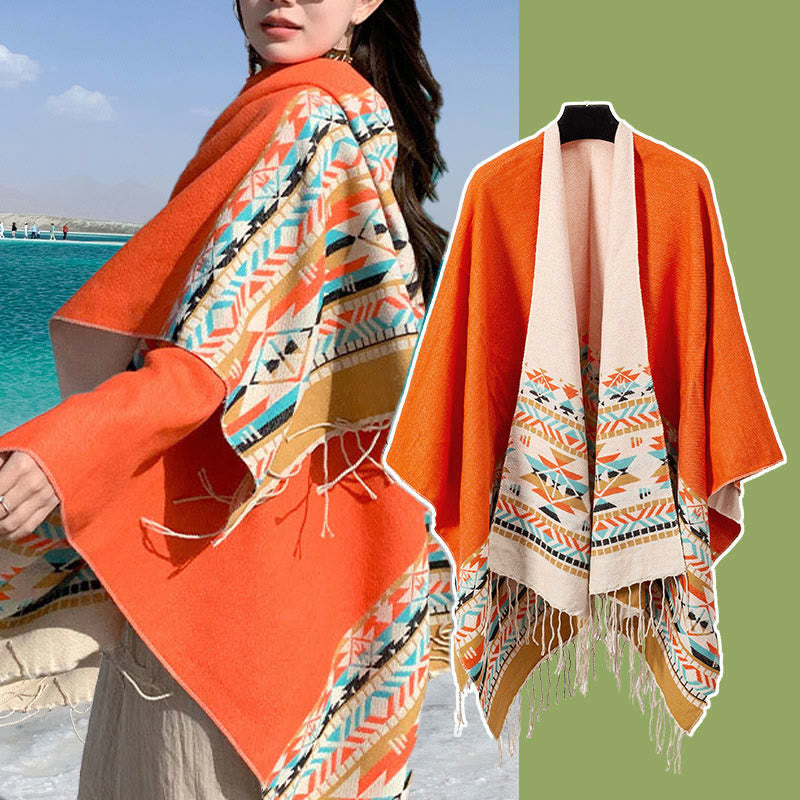 Chal con borlas y diseño geométrico de rombos tibetanos con Buddha Stones para otoño e invierno, cálido y acogedor
