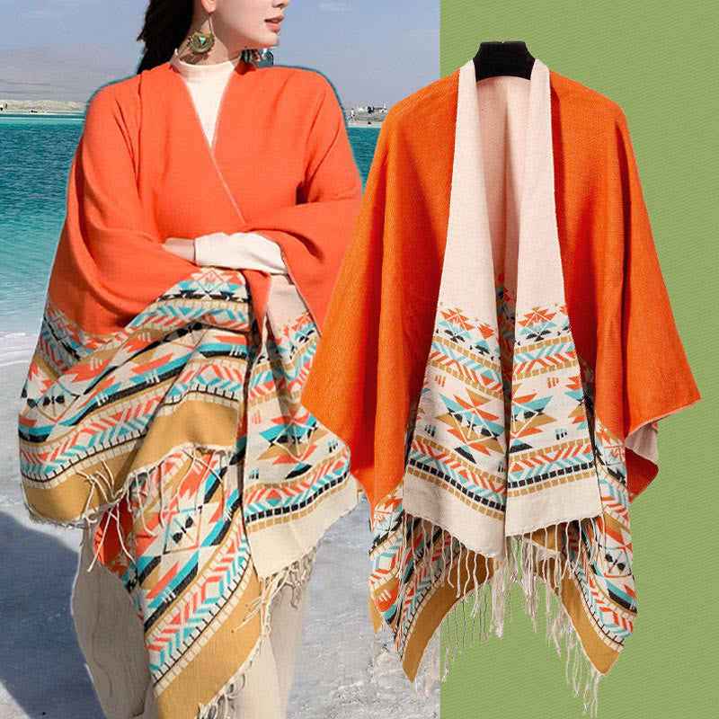 Chal con borlas y diseño geométrico de rombos tibetanos con Buddha Stones para otoño e invierno, cálido y acogedor