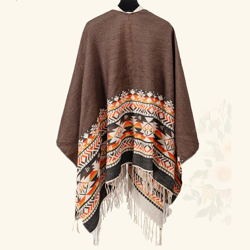 Chal con borlas y diseño geométrico de rombos tibetanos con Buddha Stones para otoño e invierno, cálido y acogedor