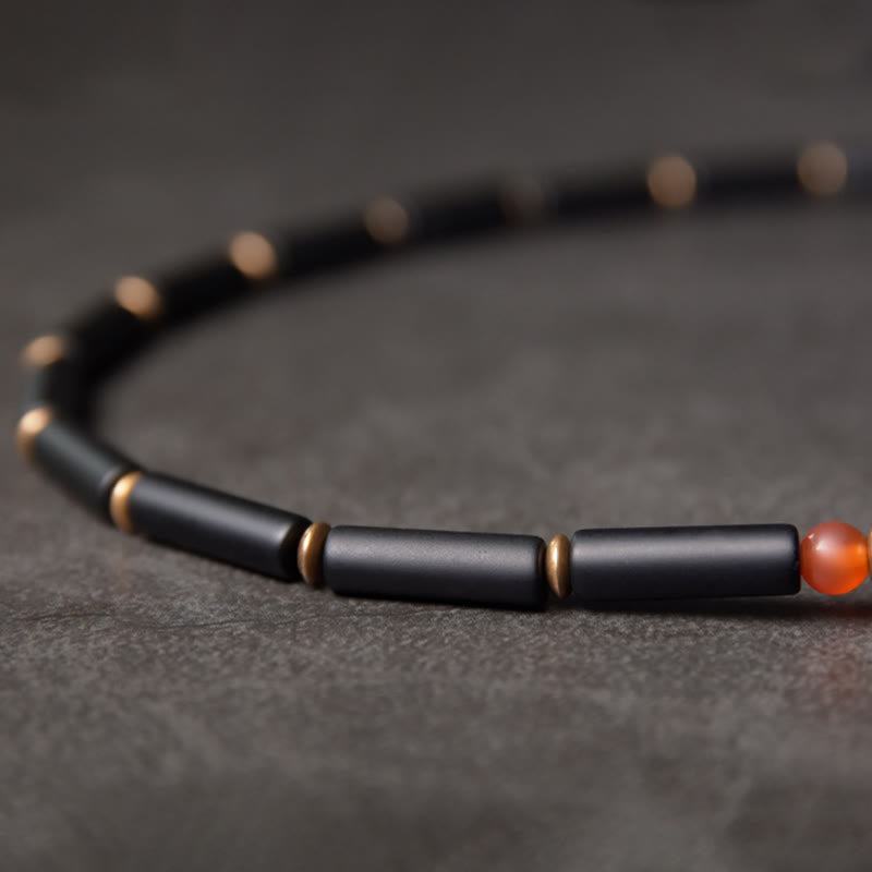 Pulsera protectora de doble vuelta con colgante de cono de cuentas Dzi de cobre y ónix negro y Buddha Stones