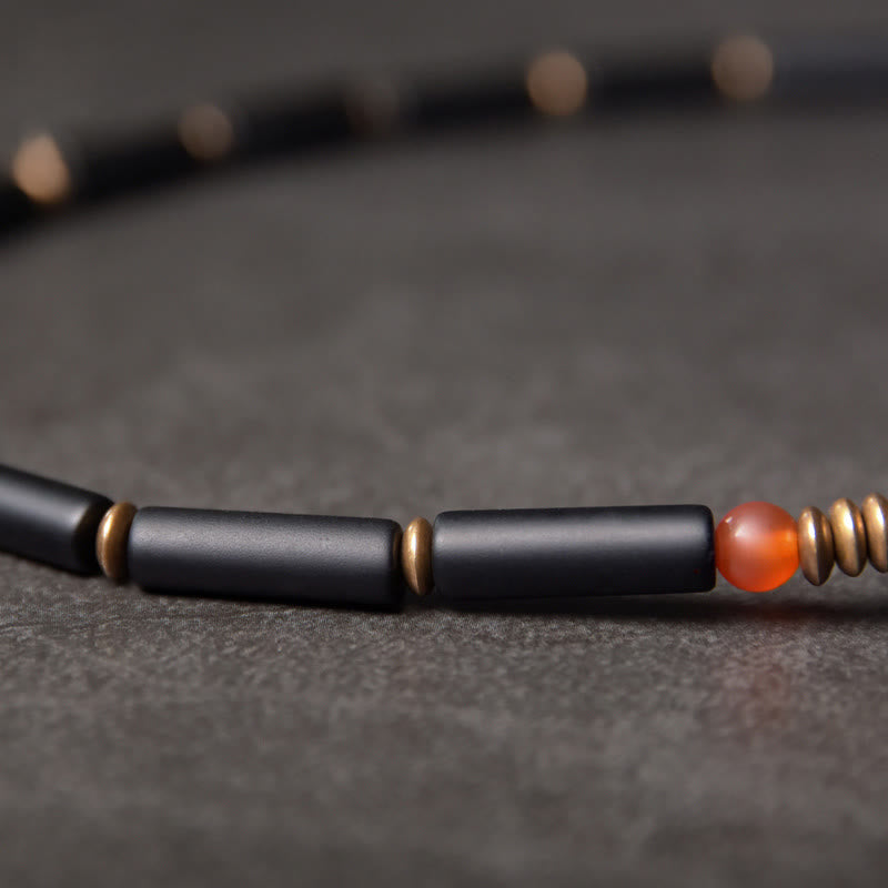 Pulsera protectora de doble vuelta con colgante de cono de cuentas Dzi de cobre y ónix negro y Buddha Stones