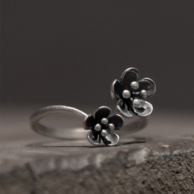 Anillo de flores de plata de ley 925 con Buddha Stones - Plata de ley 925 (circunferencia: 46,9 mm) - image 0