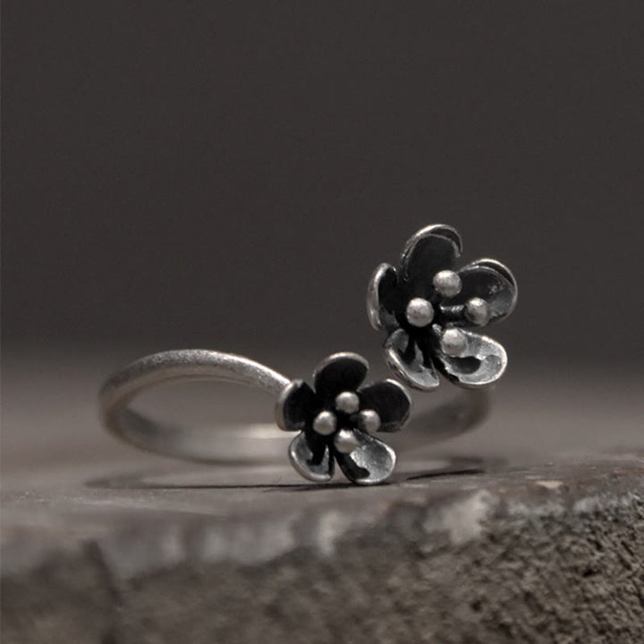 Anillo de flores de plata de ley 925 con Buddha Stones - Plata de ley 925 (circunferencia: 46,9 mm) - image 0