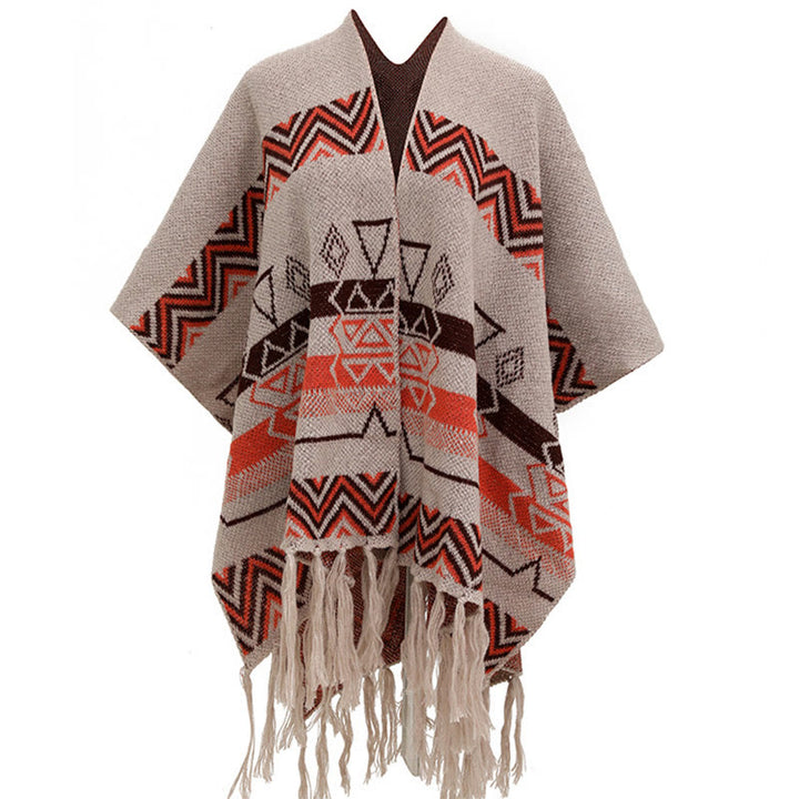 Chal de borlas con diseño geométrico de rayas onduladas tibetanas y Buddha Stones para otoño e invierno