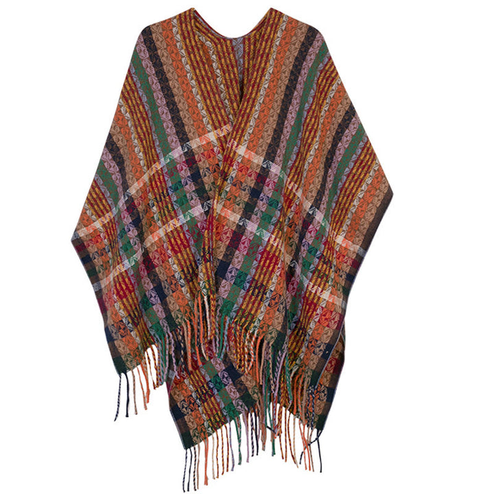 Chal de borlas con diseño geométrico de rayas coloridas tibetanas con Buddha Stones para otoño e invierno, bufanda suave - image 18