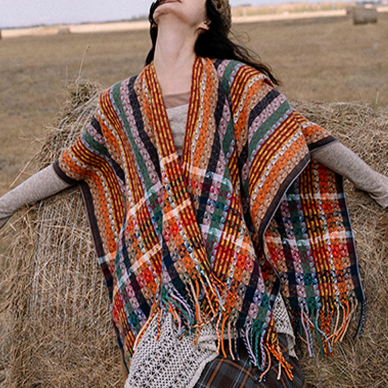 Chal de borlas con diseño geométrico de rayas coloridas tibetanas con Buddha Stones para otoño e invierno, bufanda suave