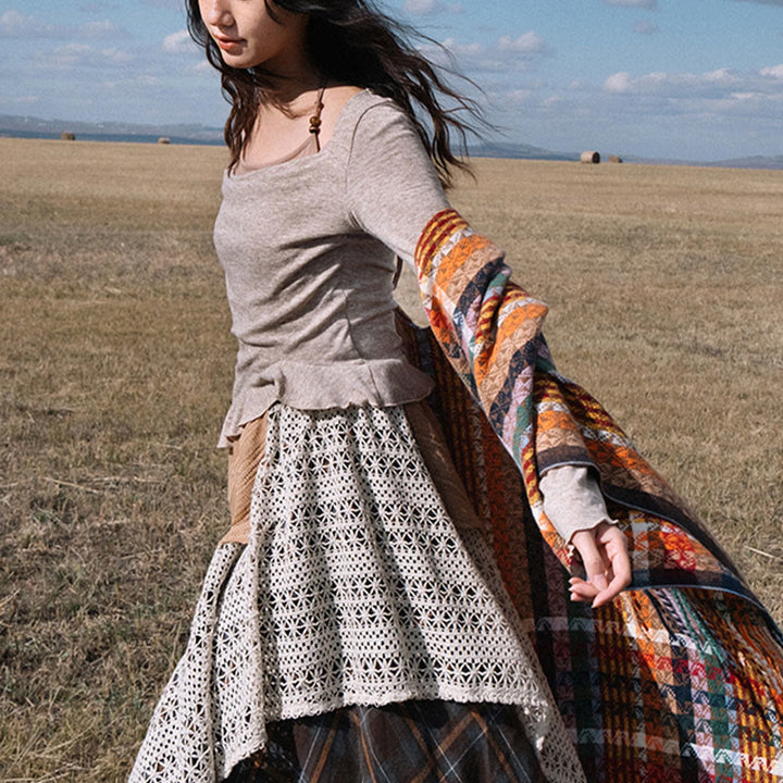 Chal de borlas con diseño geométrico de rayas coloridas tibetanas con Buddha Stones para otoño e invierno, bufanda suave