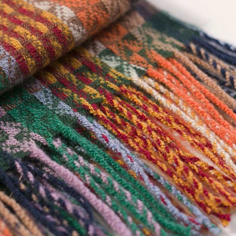 Chal de borlas con diseño geométrico de rayas coloridas tibetanas con Buddha Stones para otoño e invierno, bufanda suave