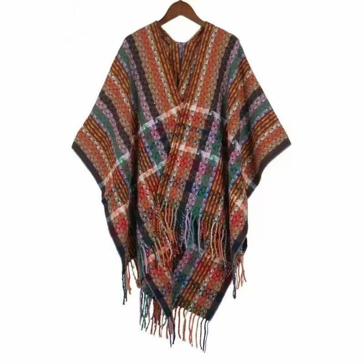 Chal de borlas con diseño geométrico de rayas coloridas tibetanas con Buddha Stones para otoño e invierno, bufanda suave - image 19