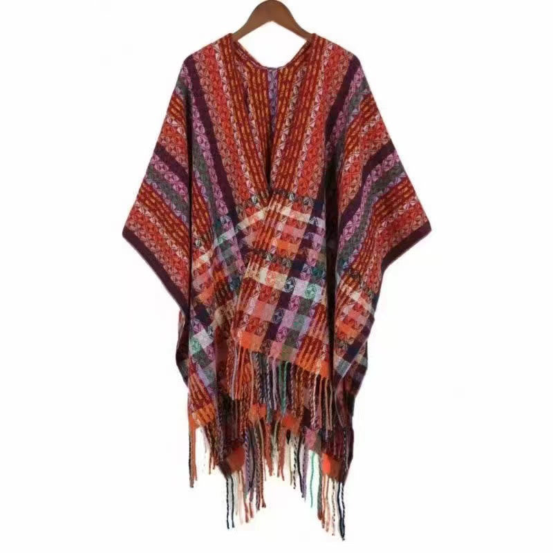 Chal de borlas con diseño geométrico de rayas coloridas tibetanas con Buddha Stones para otoño e invierno, bufanda suave - Rojo - 130 x 150 cm - image 20