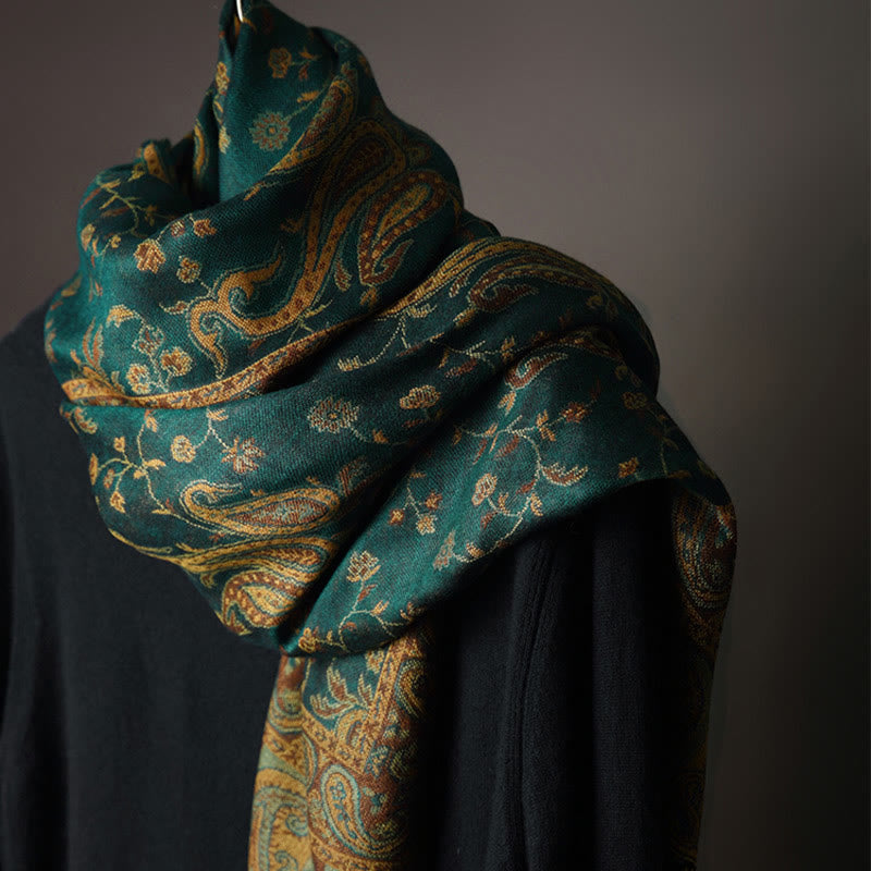 Chal con borlas y estampado de flores de anacardo tibetano con Buddha Stones para otoño e invierno, bufanda suave