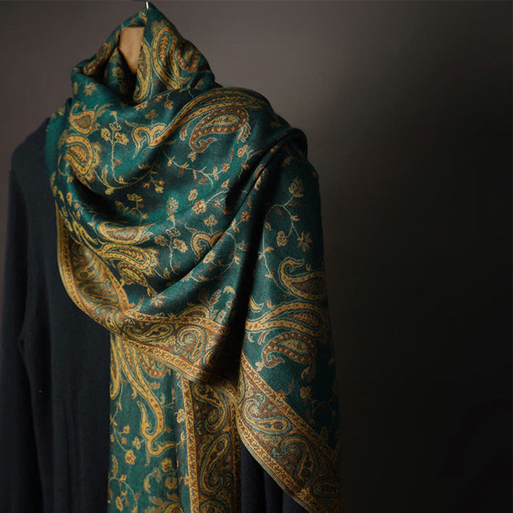 Chal con borlas y estampado de flores de anacardo tibetano con Buddha Stones para otoño e invierno, bufanda suave