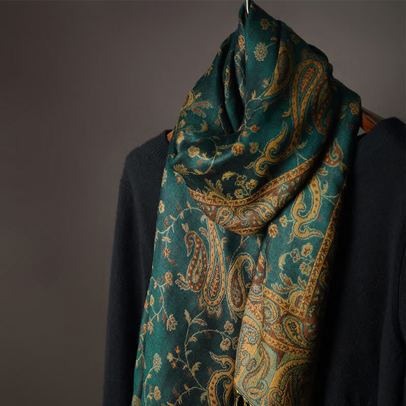 Chal con borlas y estampado de flores de anacardo tibetano con Buddha Stones para otoño e invierno, bufanda suave
