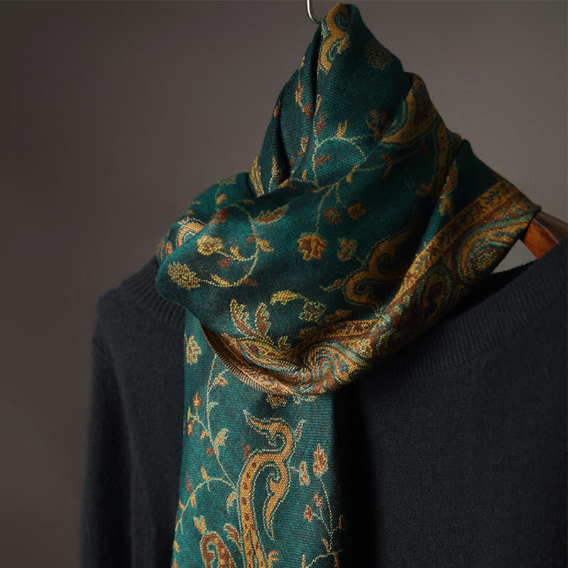 Chal con borlas y estampado de flores de anacardo tibetano con Buddha Stones para otoño e invierno, bufanda suave