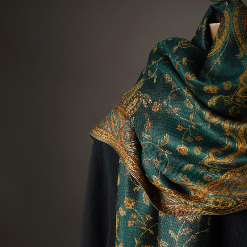 Chal con borlas y estampado de flores de anacardo tibetano con Buddha Stones para otoño e invierno, bufanda suave