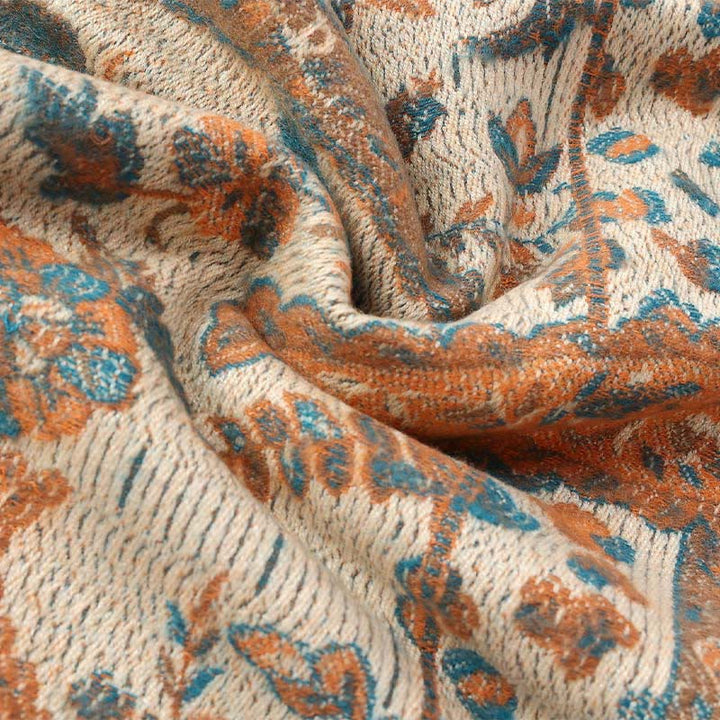 Chal de otoño-invierno suave y acogedor con borlas, hojas, flores de anacardo tibetanas , Buddha Stones y vid