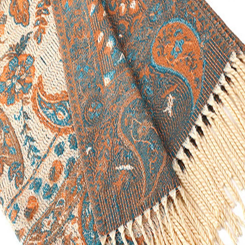 Chal de otoño-invierno suave y acogedor con borlas, hojas, flores de anacardo tibetanas , Buddha Stones y vid