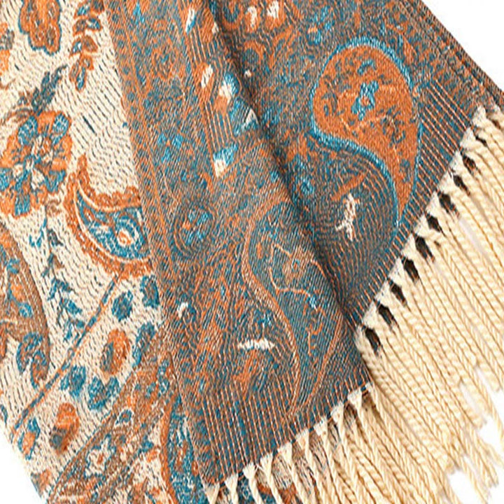 Chal de otoño-invierno suave y acogedor con borlas, hojas, flores de anacardo tibetanas , Buddha Stones y vid