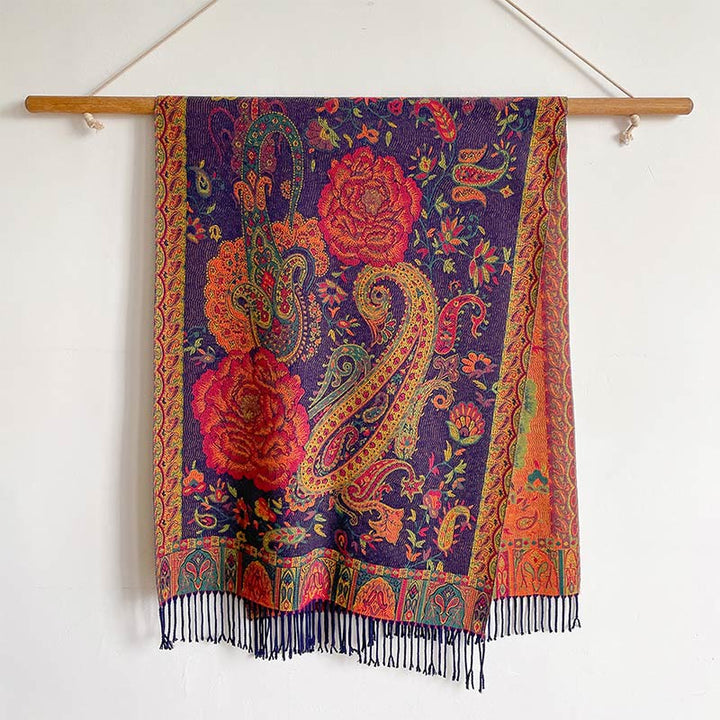 Chal de borlas con flores de peonía y anacardo tibetano , Buddha Stones , para otoño e invierno, bufanda acogedora