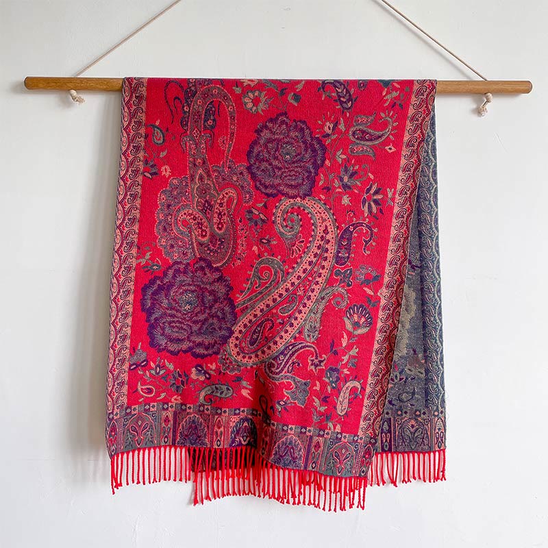 Chal de borlas con flores de peonía y anacardo tibetano , Buddha Stones , para otoño e invierno, bufanda acogedora