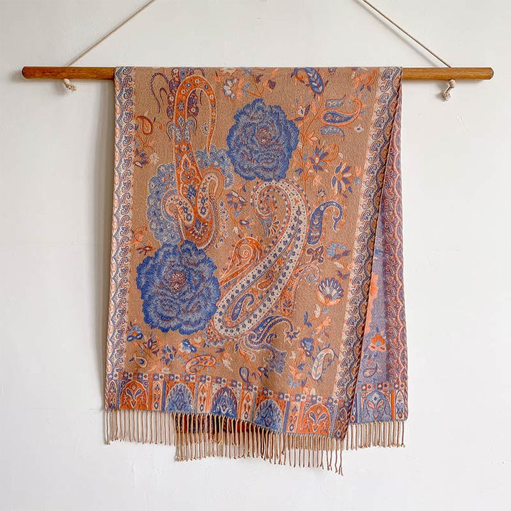 Chal de borlas con flores de peonía y anacardo tibetano , Buddha Stones , para otoño e invierno, bufanda acogedora