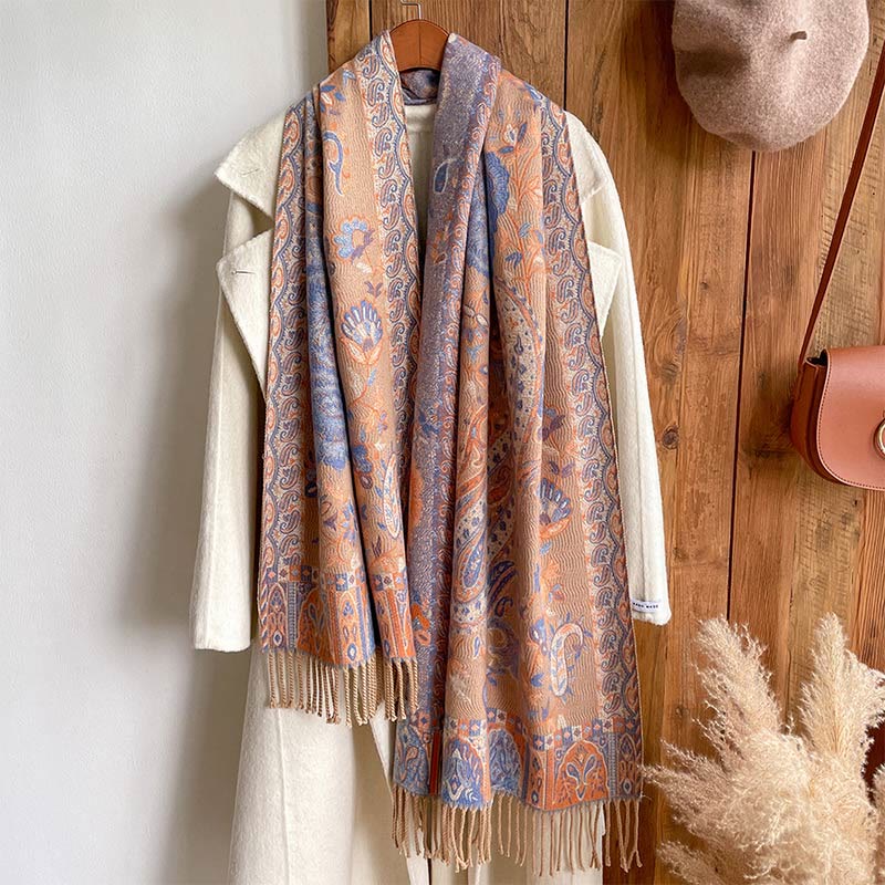 Chal de borlas con flores de peonía y anacardo tibetano , Buddha Stones , para otoño e invierno, bufanda acogedora