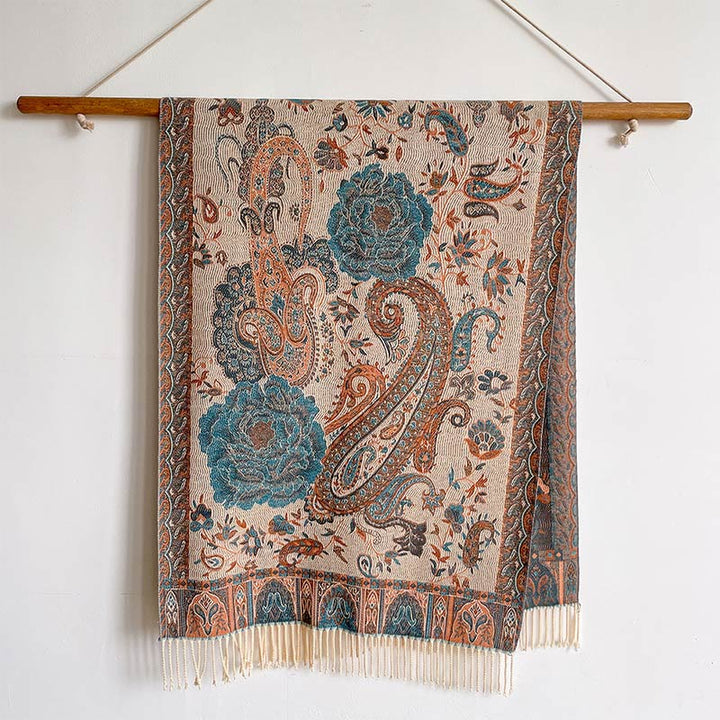 Chal de borlas con flores de peonía y anacardo tibetano , Buddha Stones , para otoño e invierno, bufanda acogedora