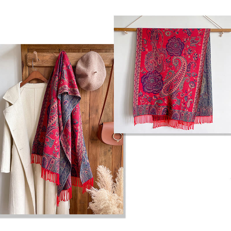 Chal de borlas con flores de peonía y anacardo tibetano , Buddha Stones , para otoño e invierno, bufanda acogedora