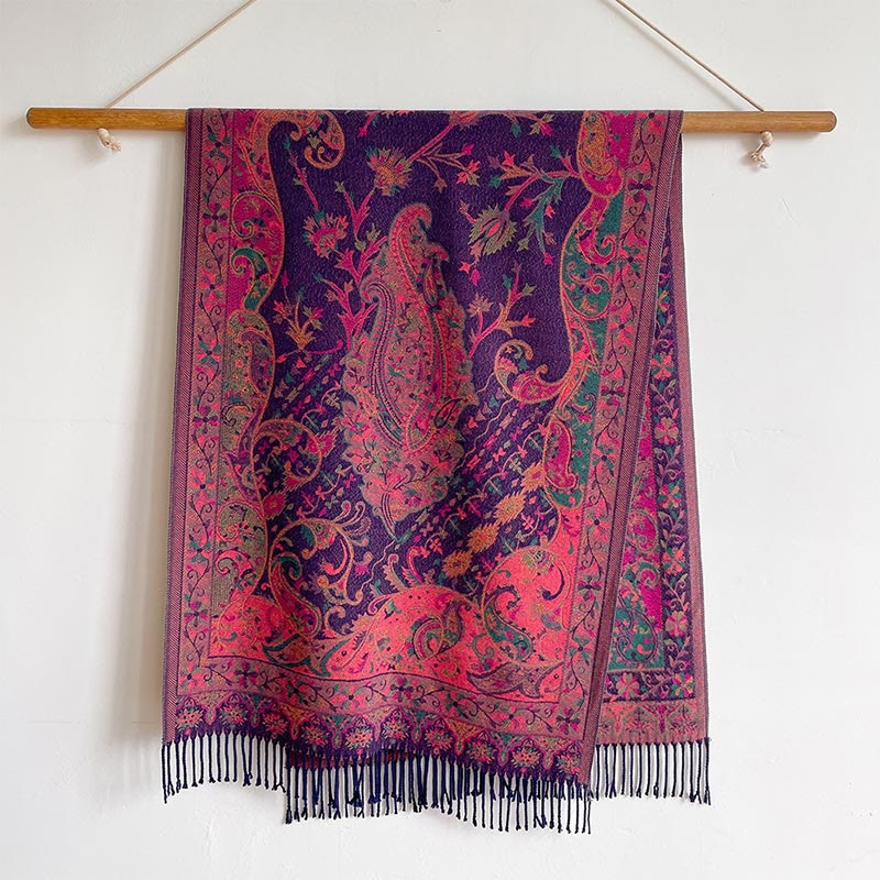 Chal de borlas con diseño de flores de anacardo tibetanas y Buddha Stones para otoño e invierno, bufanda suave
