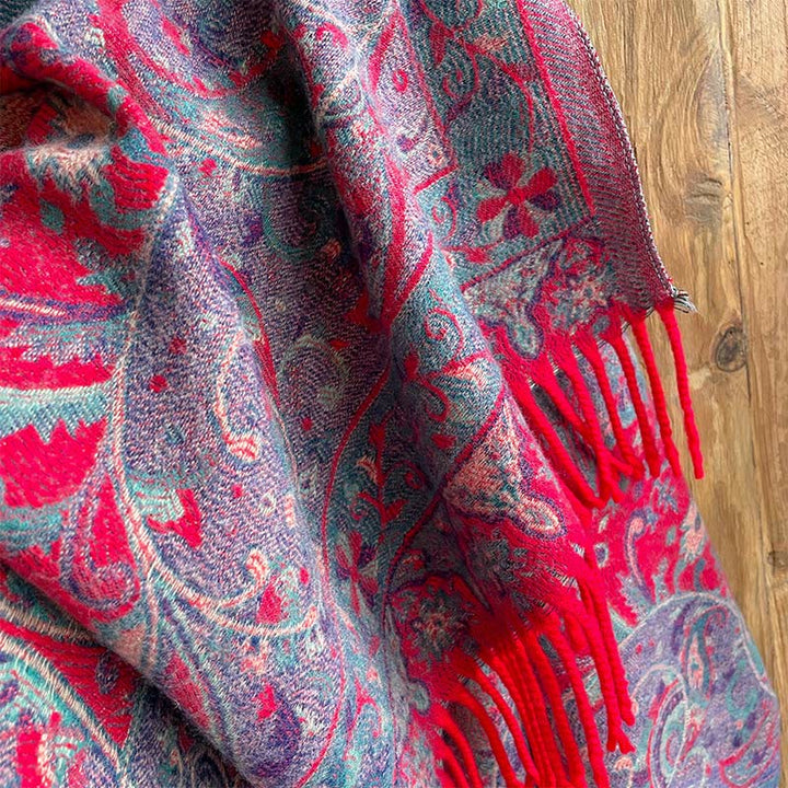 Chal de borlas con diseño de flores de anacardo tibetanas y Buddha Stones para otoño e invierno, bufanda suave