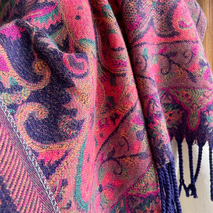 Chal de borlas con diseño de flores de anacardo tibetanas y Buddha Stones para otoño e invierno, bufanda suave