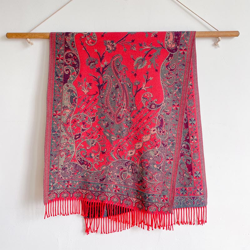 Chal de borlas con diseño de flores de anacardo tibetanas y Buddha Stones para otoño e invierno, bufanda suave
