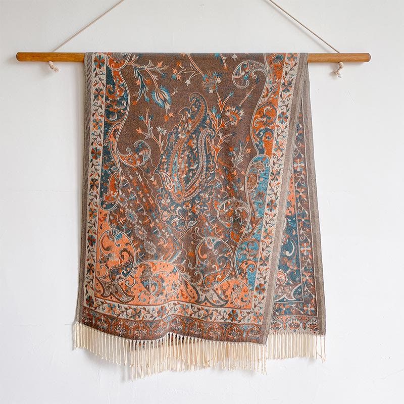 Chal de borlas con diseño de flores de anacardo tibetanas y Buddha Stones para otoño e invierno, bufanda suave