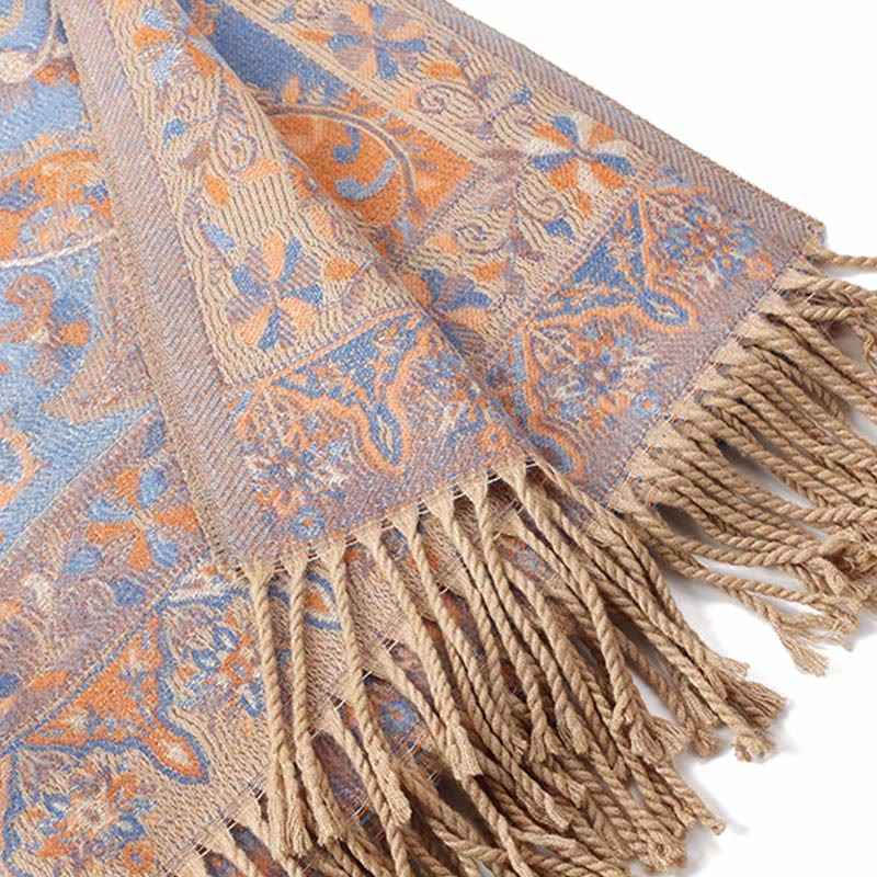 Chal de borlas con diseño de flores de anacardo tibetanas y Buddha Stones para otoño e invierno, bufanda suave