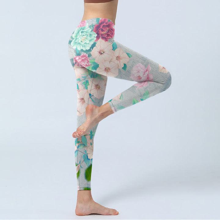 Leggings de fitness para gimnasio con estampado de flores de peonía coloridas y Buddha Stones para mujer - image 4