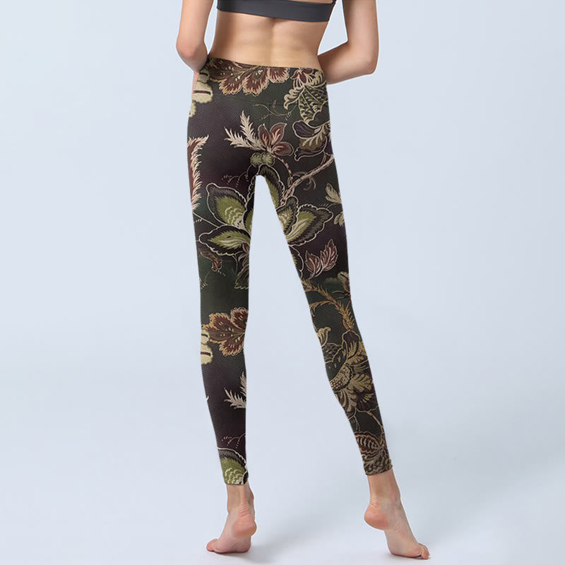 Leggings deportivos de fitness con estampado floral de oliva y Buddha Stones para mujer - image 6
