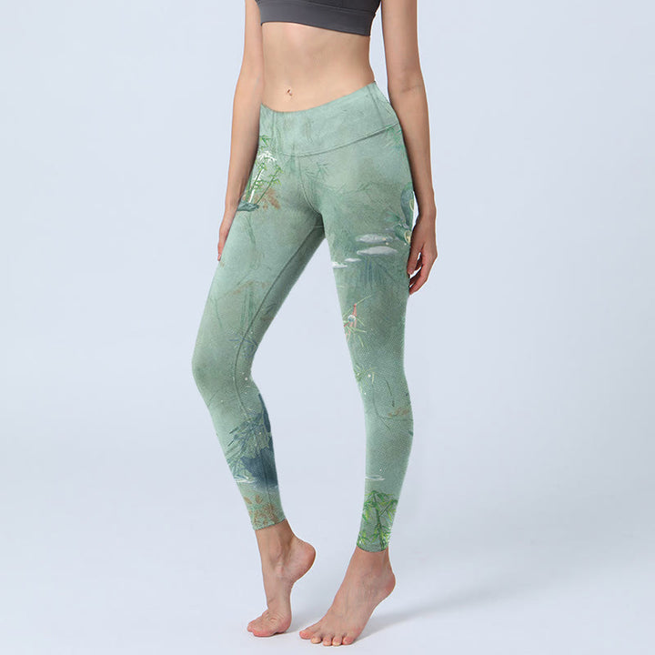 Leggings deportivos de fitness con estampado de piedras de bambú verde y Buddha Stones para mujer - Gotas de miel - US18，UK/AU22，EU50 (4XL) - image 1