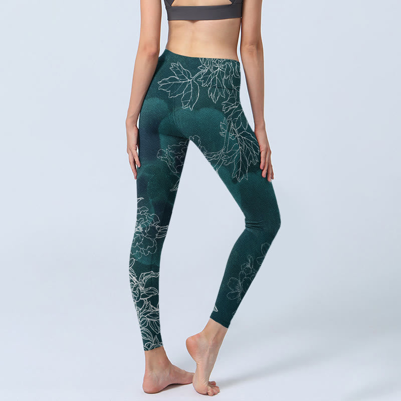 Leggings de fitness para gimnasio con estampado de flores, peonías, urracas y mariposas y Buddha Stones para mujer - image 4