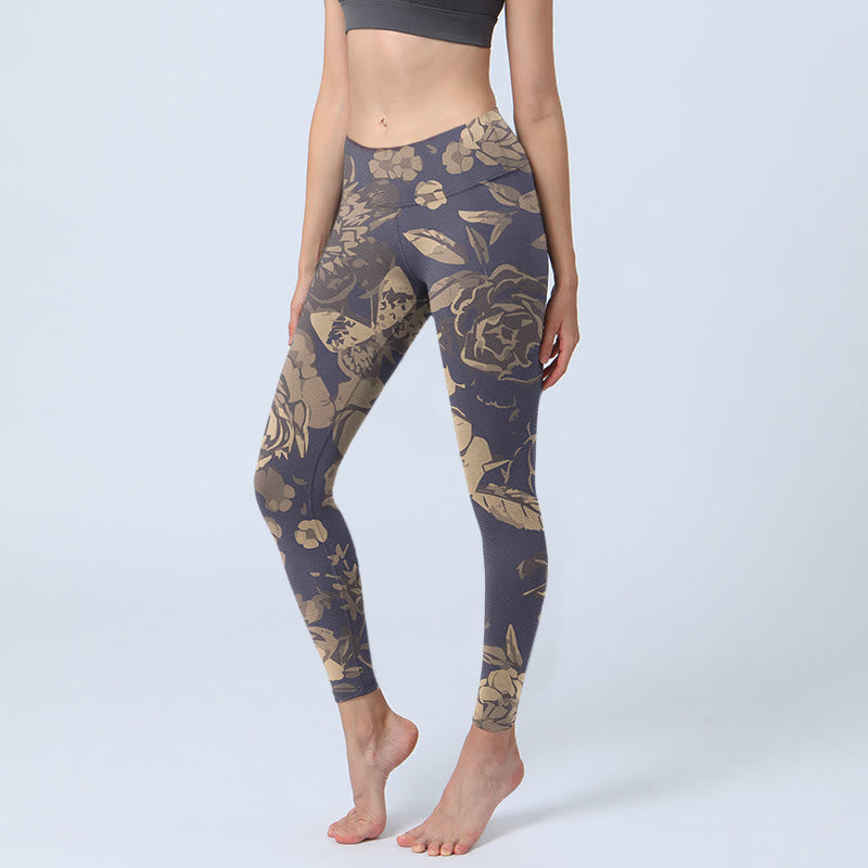 Leggings de fitness para gimnasio con estampado de flores de peonía , Buddha Stones para mujer - Cardo - US18，UK/AU22，EU50 (4XL) - image 1