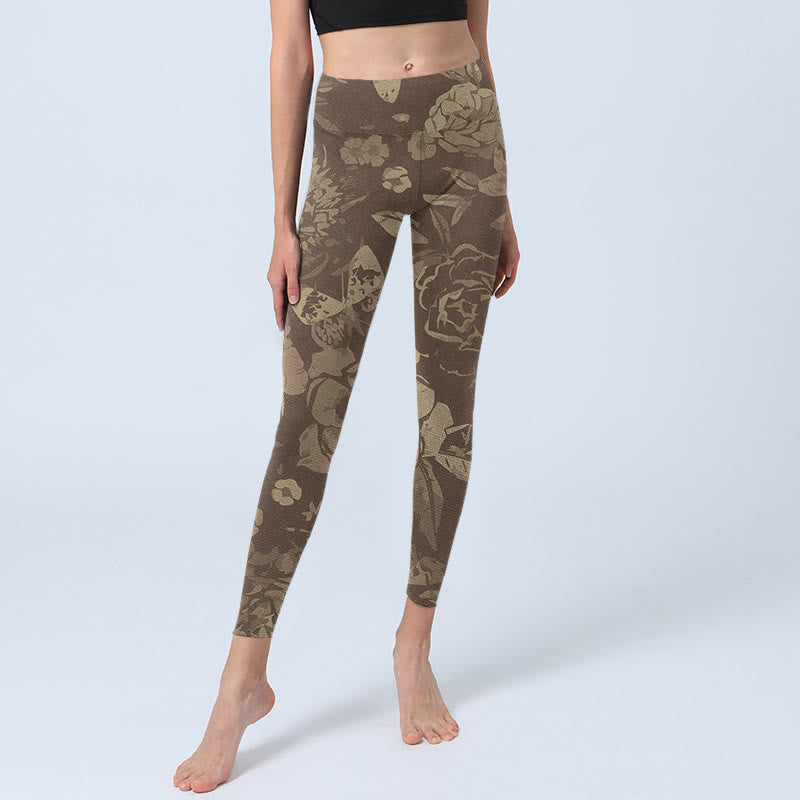 Leggings de fitness para gimnasio con estampado de flores de peonía , Buddha Stones para mujer - image 14